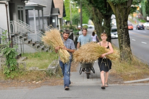 Carrying wheat to church